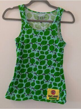 Bacardi Lime Womens Green & Yellow Tank Top Small 100% Cotton Lime Print Summer